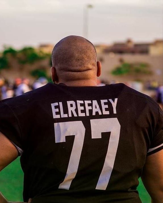 Ahmad from behind in an ELREFAEY 77 jersey on the field in Egypt