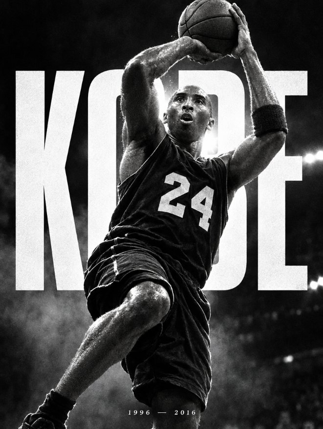 Black and white Kobe poster, number 24, with KOBE in giant letters